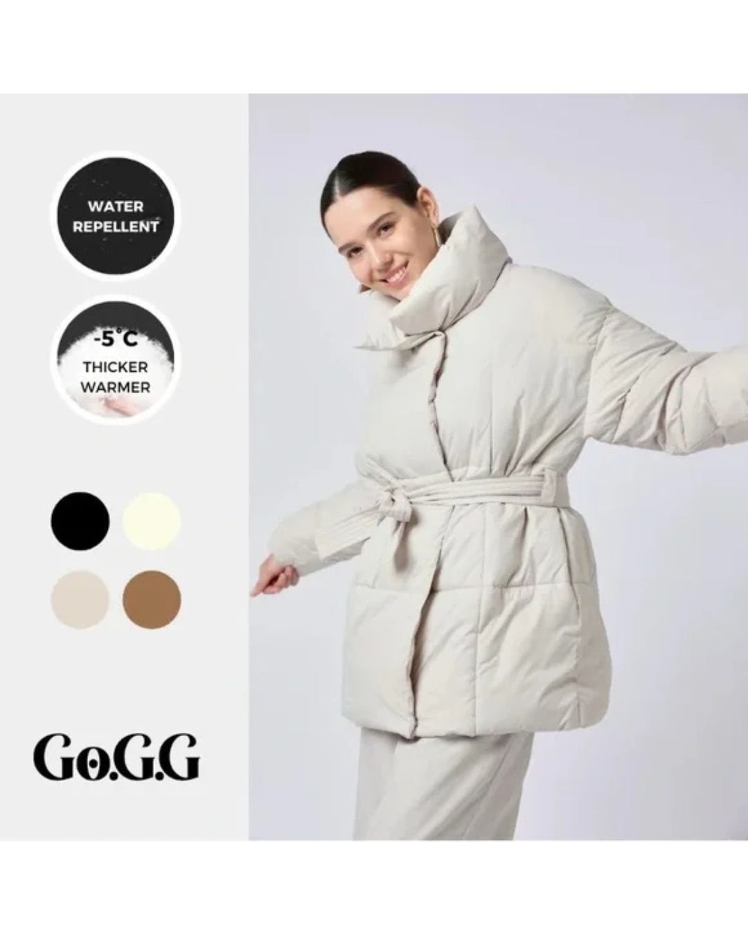 Cream Belted Puffer